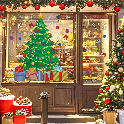 2 Sheet Christmas Tree Window Clings Extra Large Xmas Tree Snowflake Window Decals Stickers Reusable Double-Sided Christmas Windows Decorations for Xmas Winter Holiday Party Home Office Glass Decor in Saudi Arabia