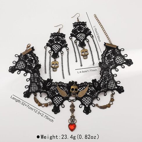 Gothic Necklace Set for Women Blood Crystal Lace Choker Skull Dangle Earrings Set Halloween Black Red Jewelry in Saudi Arabia