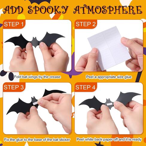Clabby Halloween Bats Wall Decor 48 قطعة واقعية PVC 3D الخفافيش ملصقات الحائط ديكور 3 ألوان 4 أحجام الأرجواني الأسود البرتقالي لزجة الخفافيش الشارات لغرفة مكتب ويندوز داخلي DIY لوازم حفلات الهالوين in Saudi Arabia