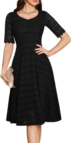 Dressystar Women's Short Sleeve Lace Wedding Guest Dress V Neck A Line Formal Cocktail Evening Party Dresses 2025 in Saudi Arabia