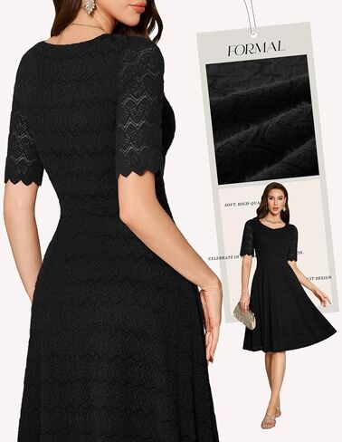 Dressystar Women's Short Sleeve Lace Wedding Guest Dress V Neck A Line Formal Cocktail Evening Party Dresses 2025 in Saudi Arabia