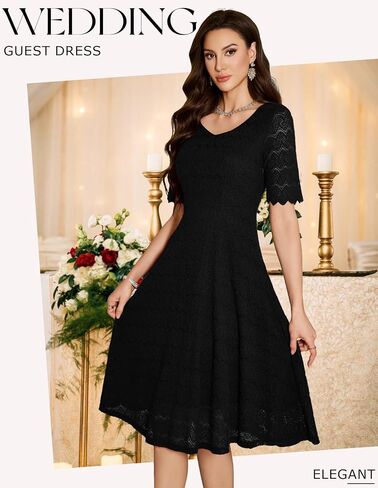 Dressystar Women's Short Sleeve Lace Wedding Guest Dress V Neck A Line Formal Cocktail Evening Party Dresses 2025 in Saudi Arabia