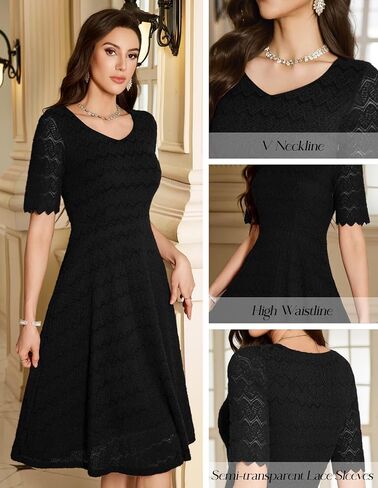 Dressystar Women's Short Sleeve Lace Wedding Guest Dress V Neck A Line Formal Cocktail Evening Party Dresses 2025 in Saudi Arabia