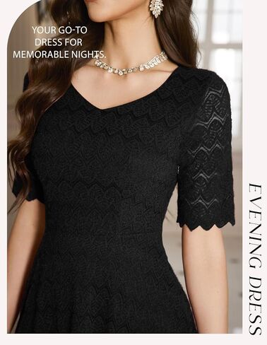 Dressystar Women's Short Sleeve Lace Wedding Guest Dress V Neck A Line Formal Cocktail Evening Party Dresses 2025 in Saudi Arabia