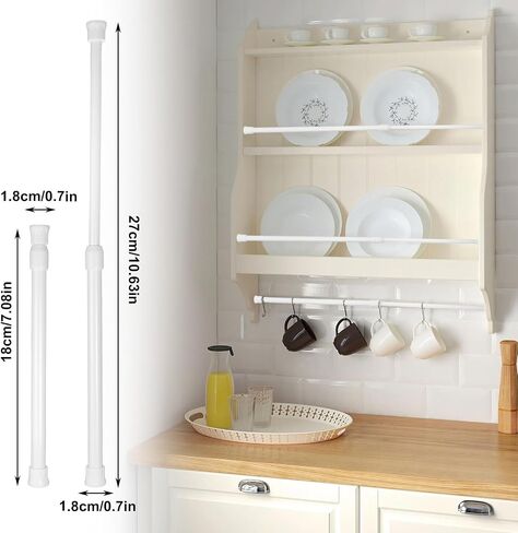 2 Pcs Small Tension Rods Adjustable 7 to 11 Inch Rod White Short Curtain Rods No Drill Expandable Spring Loaded Tension Rod for Small Window Closet Cupboard Shoe Rack in Saudi Arabia