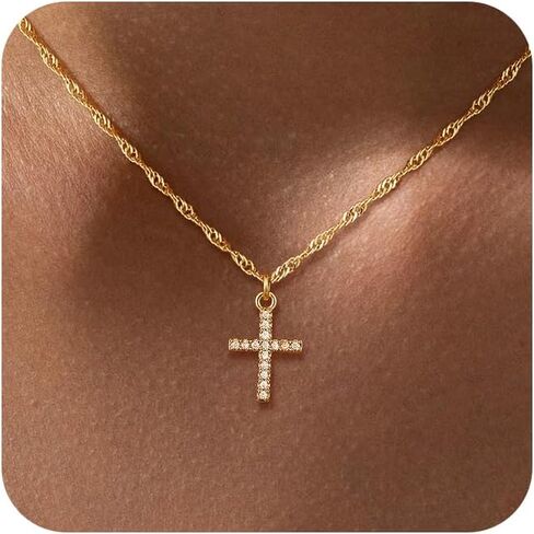 Cross Necklace For Women,14K Gold Plated Small Dainty Colorful Beaded Cubic Zirconia Double Layered Cross Pendant Choker Necklaces For Women,Christian Easter Religious Jewelry Gifts in Saudi Arabia