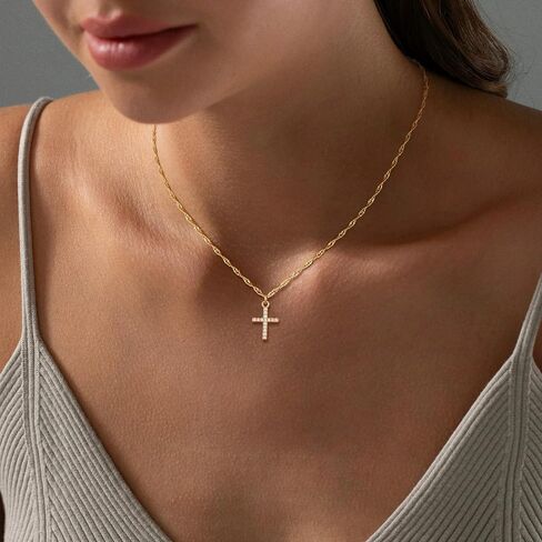 Cross Necklace For Women,14K Gold Plated Small Dainty Colorful Beaded Cubic Zirconia Double Layered Cross Pendant Choker Necklaces For Women,Christian Easter Religious Jewelry Gifts in Saudi Arabia