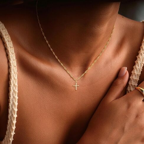 Cross Necklace For Women,14K Gold Plated Small Dainty Colorful Beaded Cubic Zirconia Double Layered Cross Pendant Choker Necklaces For Women,Christian Easter Religious Jewelry Gifts in Saudi Arabia
