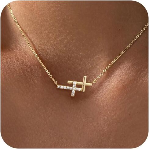 Cross Necklace For Women,14K Gold Plated Small Dainty Colorful Beaded Cubic Zirconia Double Layered Cross Pendant Choker Necklaces For Women,Christian Easter Religious Jewelry Gifts in Saudi Arabia