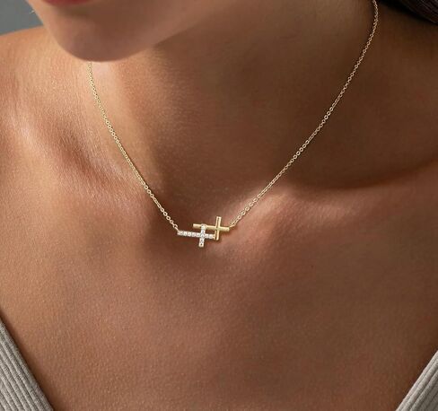 Cross Necklace For Women,14K Gold Plated Small Dainty Colorful Beaded Cubic Zirconia Double Layered Cross Pendant Choker Necklaces For Women,Christian Easter Religious Jewelry Gifts in Saudi Arabia