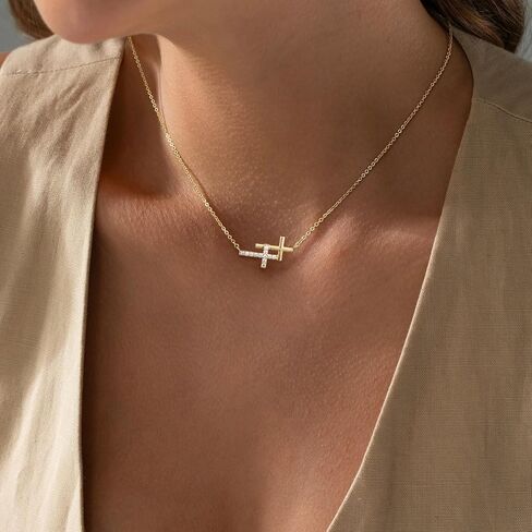Cross Necklace For Women,14K Gold Plated Small Dainty Colorful Beaded Cubic Zirconia Double Layered Cross Pendant Choker Necklaces For Women,Christian Easter Religious Jewelry Gifts in Saudi Arabia