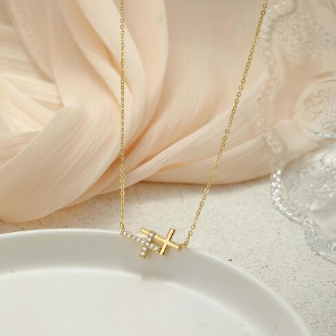 Cross Necklace For Women,14K Gold Plated Small Dainty Colorful Beaded Cubic Zirconia Double Layered Cross Pendant Choker Necklaces For Women,Christian Easter Religious Jewelry Gifts in Saudi Arabia