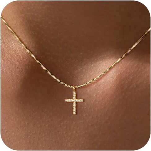 Cross Necklace For Women,14K Gold Plated Small Dainty Colorful Beaded Cubic Zirconia Double Layered Cross Pendant Choker Necklaces For Women,Christian Easter Religious Jewelry Gifts in Saudi Arabia
