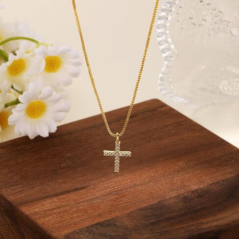 Cross Necklace For Women,14K Gold Plated Small Dainty Colorful Beaded Cubic Zirconia Double Layered Cross Pendant Choker Necklaces For Women,Christian Easter Religious Jewelry Gifts in Saudi Arabia