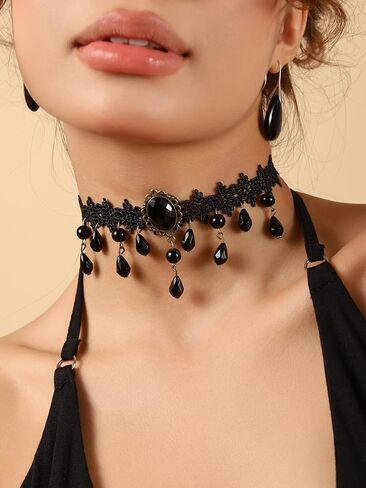 Sacina Gothic Vintage Black Teardrop Lace Choker, Gothic Necklace, Goth Jewelry, Halloween Christmas Jewelry Gift for Women in Saudi Arabia