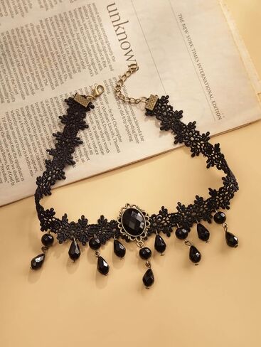 Sacina Gothic Vintage Black Teardrop Lace Choker, Gothic Necklace, Goth Jewelry, Halloween Christmas Jewelry Gift for Women in Saudi Arabia