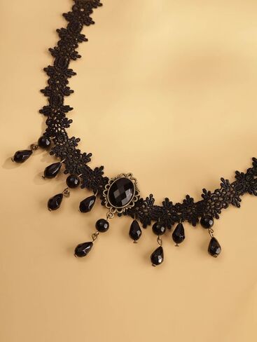 Sacina Gothic Vintage Black Teardrop Lace Choker, Gothic Necklace, Goth Jewelry, Halloween Christmas Jewelry Gift for Women in Saudi Arabia