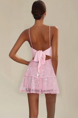 فساتين العودة للوطن قصيرة الترتر للمراهقين السباغيتي الأشرطة ألف خط الكشكشة فساتين حفلة موسيقية in Kuwait