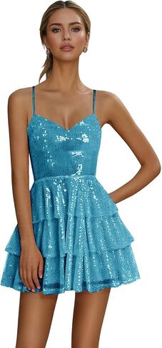 فساتين العودة للوطن قصيرة الترتر للمراهقين السباغيتي الأشرطة ألف خط الكشكشة فساتين حفلة موسيقية in Kuwait