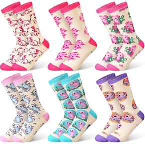 Bonuci 6/12 Pairs Cute Axolotl Socks Gifts Set for Women Men Funny Novelty Casual Crew Sock for Axolotl Lover Gifts Birthday in Saudi Arabia