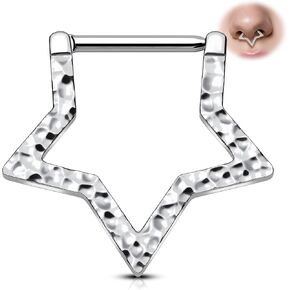 Melighting Star Septum Ring 16G 8mm Clicker with Hammered Five-Point Star Design, Surgical 316L Stainless Steel Nose and Daith Piercing Jewelry for Women and Men in Kuwait