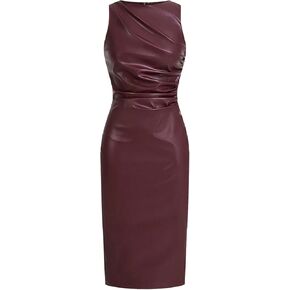 فستان WDIRARA نسائي من جلد البولي يوريثان مكشكش بدون أكمام بفتحة ضيقة متوسط ​​الطول in Kuwait