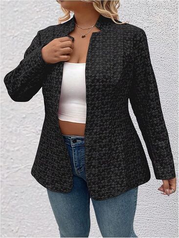 OYOANGLE Women's Plus Size Jacquard Long Sleeve Open Front Blazer Jacket Notch Collar Work Dressy Coat Outerwear in Saudi Arabia