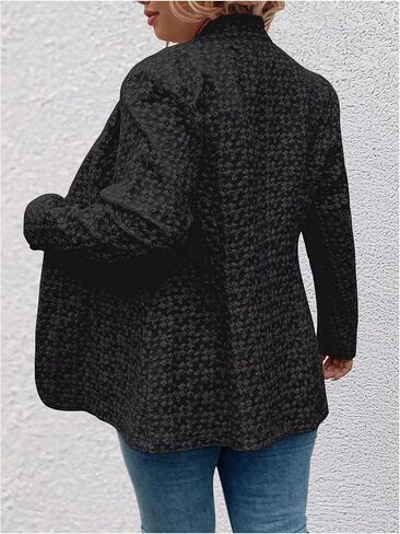 OYOANGLE Women's Plus Size Jacquard Long Sleeve Open Front Blazer Jacket Notch Collar Work Dressy Coat Outerwear in Saudi Arabia
