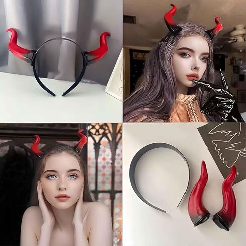 Devil Horns Headband for Women Men Red Halloween Hairband, Cosplay Costume Horn Hair Hoop, Gothic Devil Horn Hair Accessory for Halloween Parties, Rave, Cosplay in Saudi Arabia