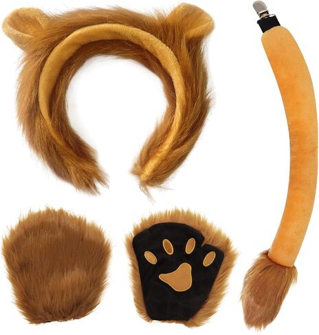 4pcs Lion Costume Set with Ears and Tail Headband Paw Gloves, Lion Costume for Adults Women Men Halloween Parties in Saudi Arabia