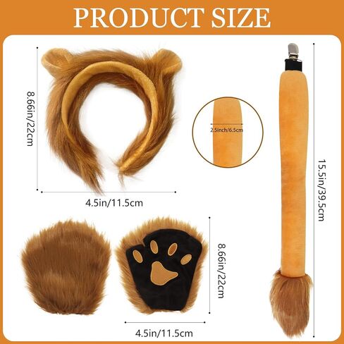 4pcs Lion Costume Set with Ears and Tail Headband Paw Gloves, Lion Costume for Adults Women Men Halloween Parties in Saudi Arabia