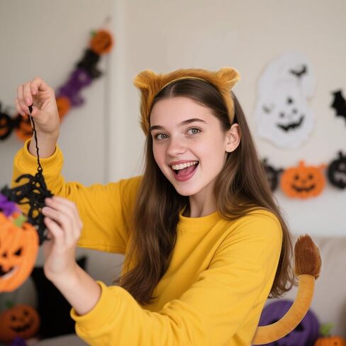 4pcs Lion Costume Set with Ears and Tail Headband Paw Gloves, Lion Costume for Adults Women Men Halloween Parties in Saudi Arabia