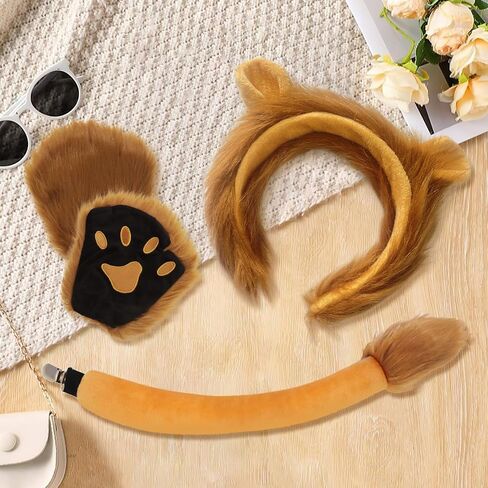 4pcs Lion Costume Set with Ears and Tail Headband Paw Gloves, Lion Costume for Adults Women Men Halloween Parties in Saudi Arabia