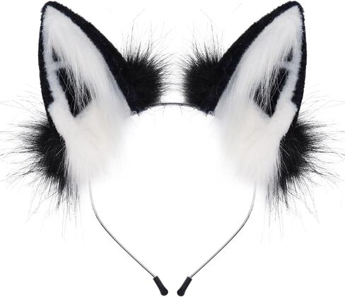Adolala Handmade Faux Fur Fox Wolf Ears Headband Furry Animal Headwear Costume Props for Halloween Christmas Cosplay in Saudi Arabia