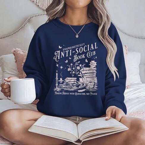 Teacher Book Sweatshirts for Women Anti Social Book Club Sweatshirt Graphic Oversized Funny Pullover Hoodie in Saudi Arabia