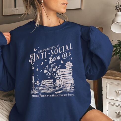Teacher Book Sweatshirts for Women Anti Social Book Club Sweatshirt Graphic Oversized Funny Pullover Hoodie in Saudi Arabia