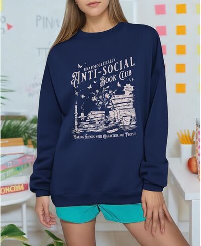 Teacher Book Sweatshirts for Women Anti Social Book Club Sweatshirt Graphic Oversized Funny Pullover Hoodie in Saudi Arabia