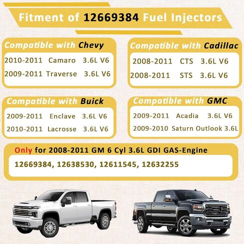 مجموعة من 6 محاقن وقود عالية الضغط GDI 3.6L، متوافقة مع/تشيفي 3.6 كامارو ترافيرس 2009-2011، متوافقة مع/جي إم سي أكاديا، متوافقة مع/كاديلاك CTS STS 2008-2010 |استبدال # 12669384| in Saudi Arabia