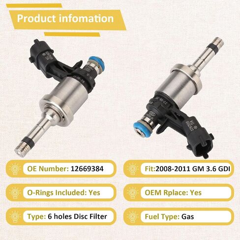 مجموعة من 6 محاقن وقود عالية الضغط GDI 3.6L، متوافقة مع/تشيفي 3.6 كامارو ترافيرس 2009-2011، متوافقة مع/جي إم سي أكاديا، متوافقة مع/كاديلاك CTS STS 2008-2010 |استبدال # 12669384| in Saudi Arabia