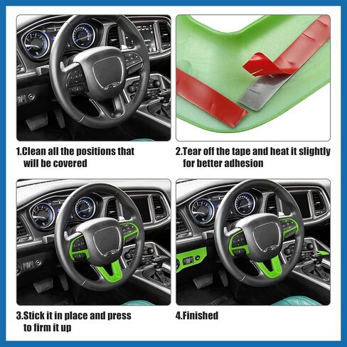 Steering Wheel Decoration Trim & Headlight Switch Panel Sticker & Gear Shift Knob Cover Kit for Dodge Charger Challenger 2015-2021 Interior Accessories Green Item Replacement in Saudi Arabia