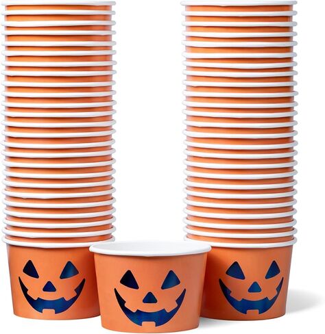 أكواب آيس كريم ورقية، عدد 50 أوعية حلويات للاستعمال مرة واحدة للطعام الساخن أو البارد، أكواب حلوى لحفلات الهالوين سعة 9 أونصات، خفافيش، أسود وفضي in Kuwait