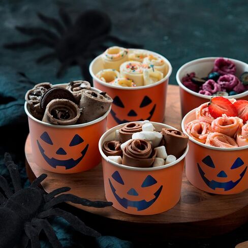 أكواب آيس كريم ورقية، عدد 50 أوعية حلويات للاستعمال مرة واحدة للطعام الساخن أو البارد، أكواب حلوى لحفلات الهالوين سعة 9 أونصات، خفافيش، أسود وفضي in Kuwait