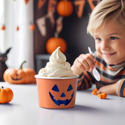 أكواب آيس كريم ورقية، عدد 50 أوعية حلويات للاستعمال مرة واحدة للطعام الساخن أو البارد، أكواب حلوى لحفلات الهالوين سعة 9 أونصات، خفافيش، أسود وفضي in Kuwait