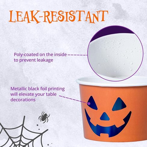 أكواب آيس كريم ورقية، عدد 50 أوعية حلويات للاستعمال مرة واحدة للطعام الساخن أو البارد، أكواب حلوى لحفلات الهالوين سعة 9 أونصات، خفافيش، أسود وفضي in Kuwait