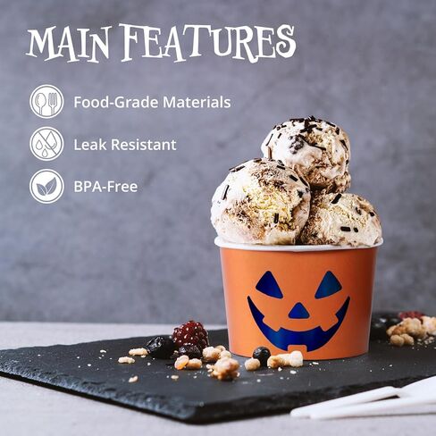 أكواب آيس كريم ورقية، عدد 50 أوعية حلويات للاستعمال مرة واحدة للطعام الساخن أو البارد، أكواب حلوى لحفلات الهالوين سعة 9 أونصات، خفافيش، أسود وفضي in Kuwait