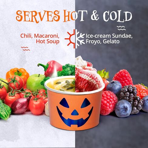 أكواب آيس كريم ورقية، عدد 50 أوعية حلويات للاستعمال مرة واحدة للطعام الساخن أو البارد، أكواب حلوى لحفلات الهالوين سعة 9 أونصات، خفافيش، أسود وفضي in Kuwait