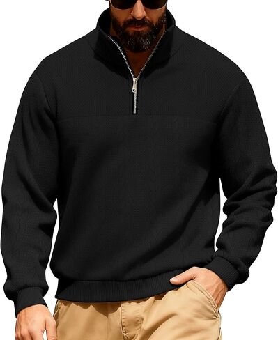 Mens Quarter Zip Pullover sweatshirt sweatshirt متماسك الأكمام الطويلة القميص البولو قميص البولو in Kuwait