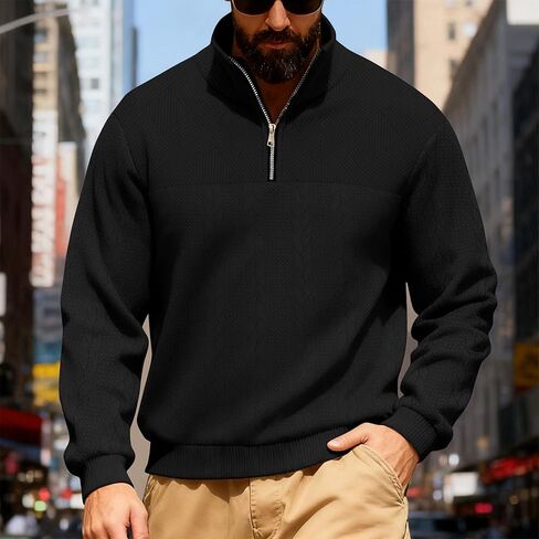 Mens Quarter Zip Pullover sweatshirt sweatshirt متماسك الأكمام الطويلة القميص البولو قميص البولو in Kuwait