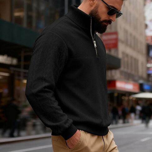 Mens Quarter Zip Pullover sweatshirt sweatshirt متماسك الأكمام الطويلة القميص البولو قميص البولو in Kuwait