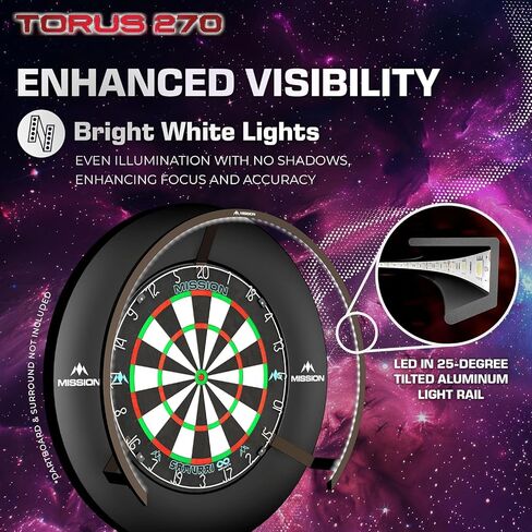 Mission Darts Torus 270 | Dart Board LED Lighting System with Easy Access to Dartboard Area for Unrestricted Play, Sand Blasted Black, Red, Blue, Green, Purple, Bronze and Silver Colours in Saudi Arabia